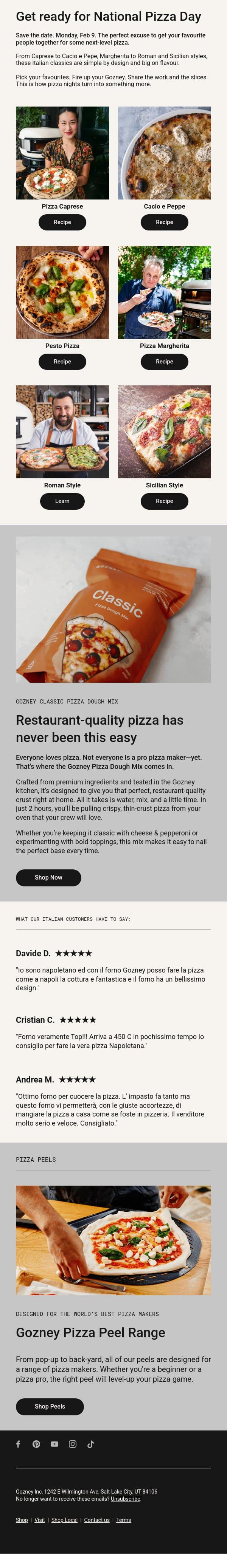 Get ready for National Pizza Day. email from Gozney screenshot