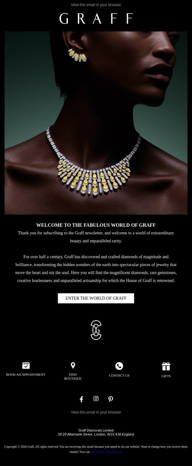Welcome to the House of Graff email from Graff screenshot