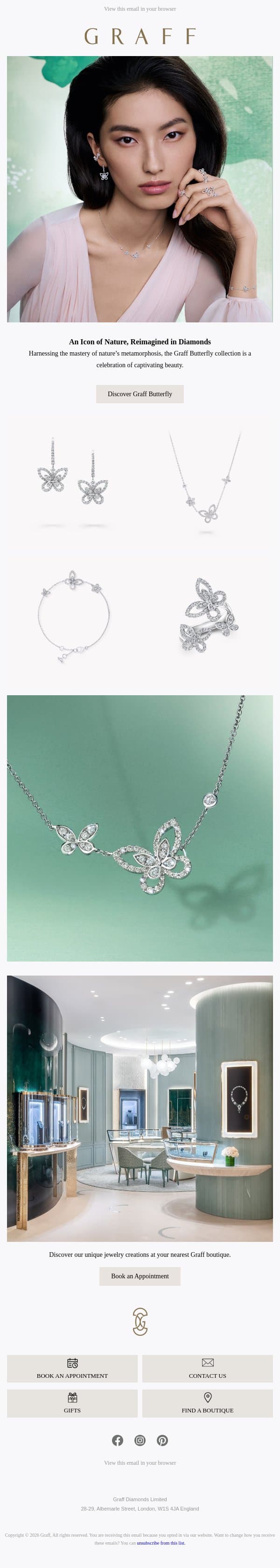 Beauty of Butterflies email from Graff screenshot