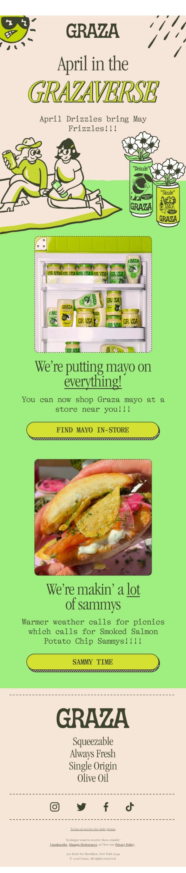 A super serious April email from Graza screenshot