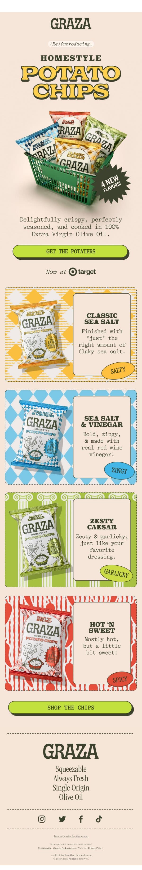 🥔 NOW AT TARGET: Brand new potato chip flavors!!!! email from Graza screenshot