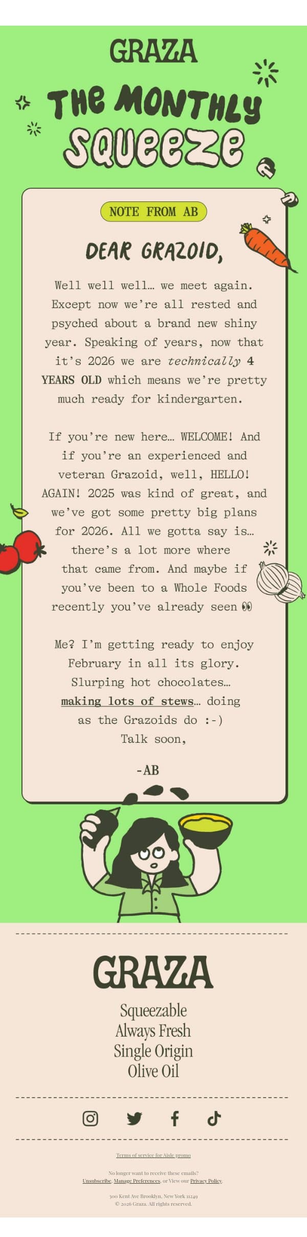 The very first squeeze of 2026 email from Graza screenshot