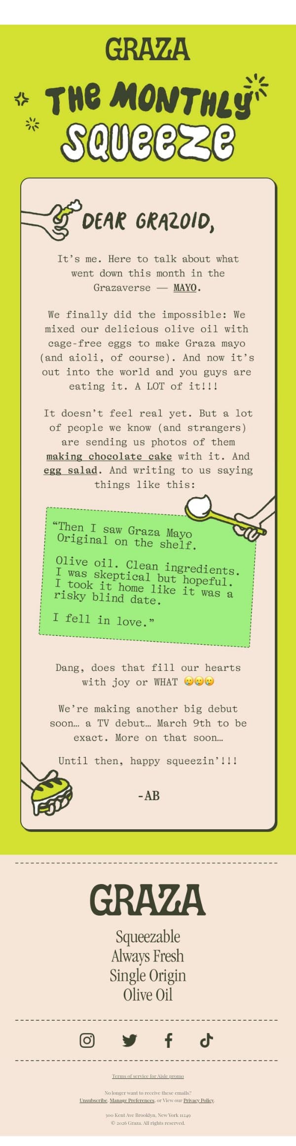 A short lil’ squeeze for Feb email from Graza screenshot