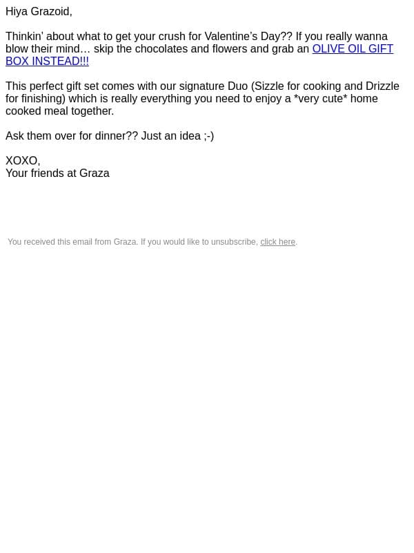 What to get your crush for V-day 🥰 email from Graza screenshot