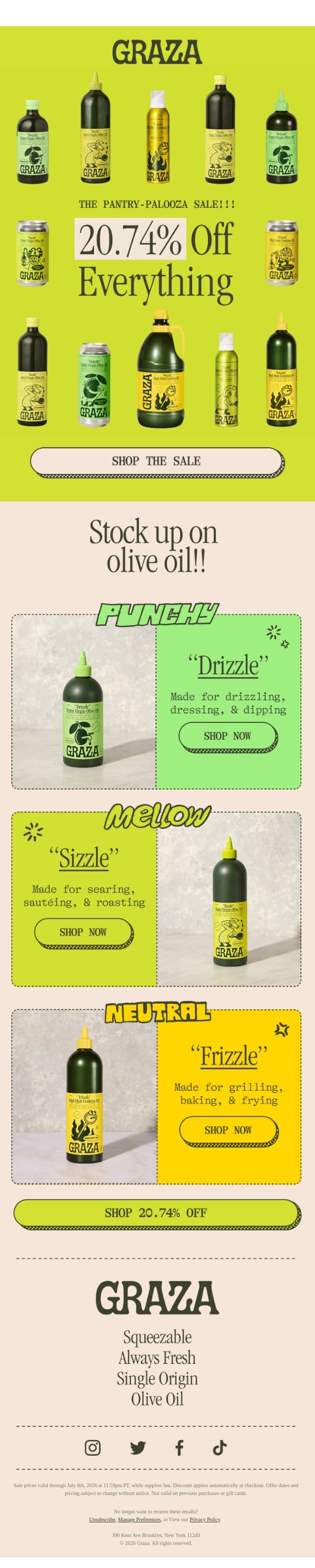 20.74% off everything WOOHOO email from Graza screenshot