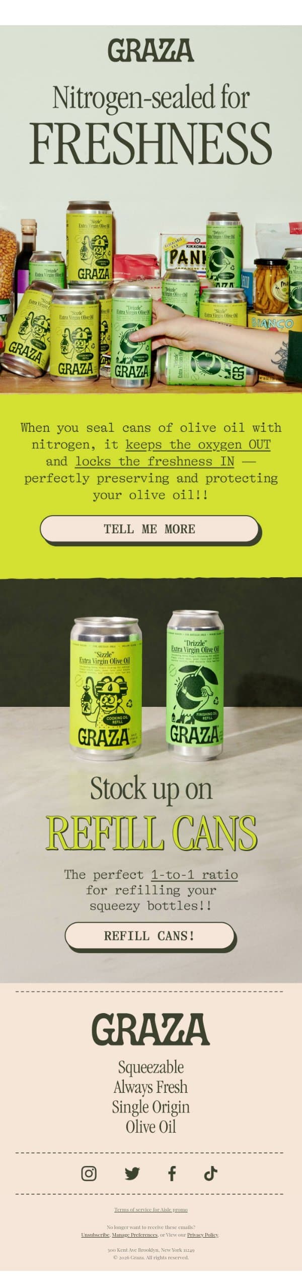 Nitrogen-sealed for freshness 🫒 email from Graza screenshot
