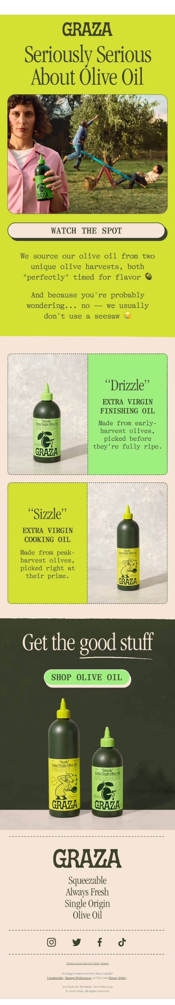 How do you pick the perfect olives??! email from Graza screenshot