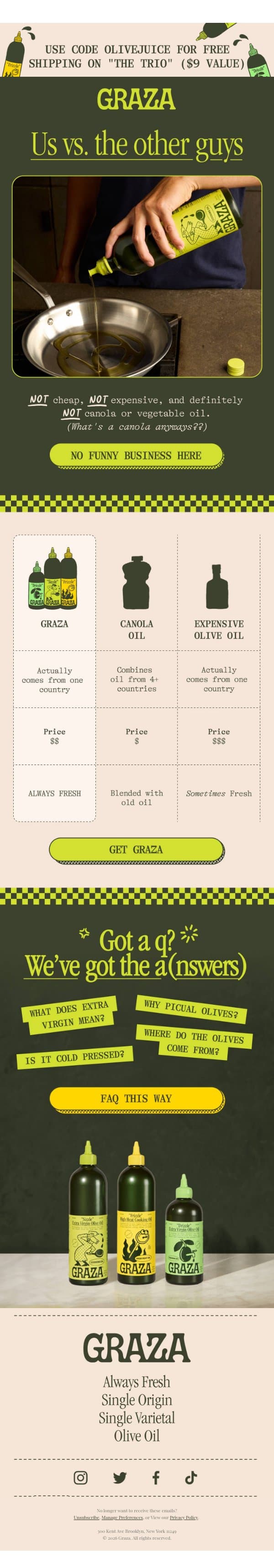 We're not like other olive oils email from Graza screenshot