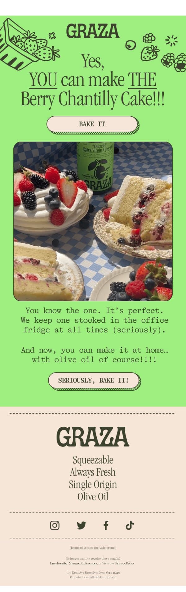 It’s Berry Chantilly Cake season 🍓🫐 email from Graza screenshot