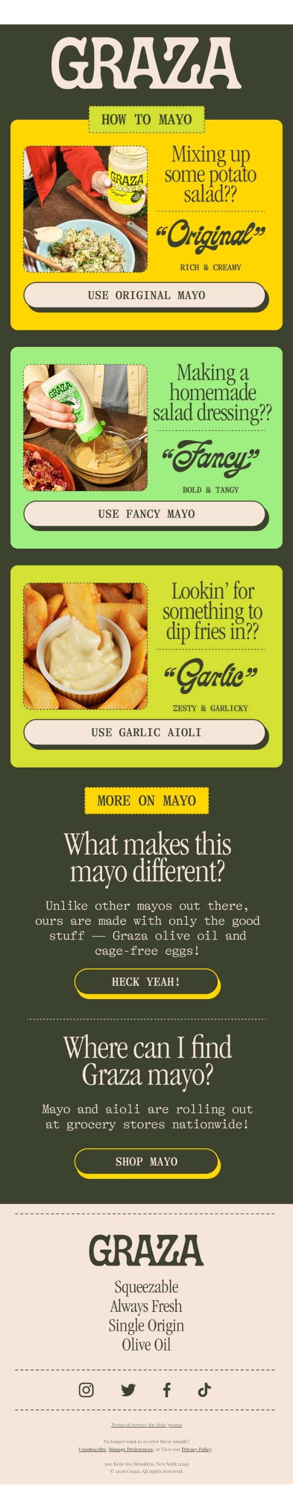Choose your fighter (mayo) email from Graza screenshot