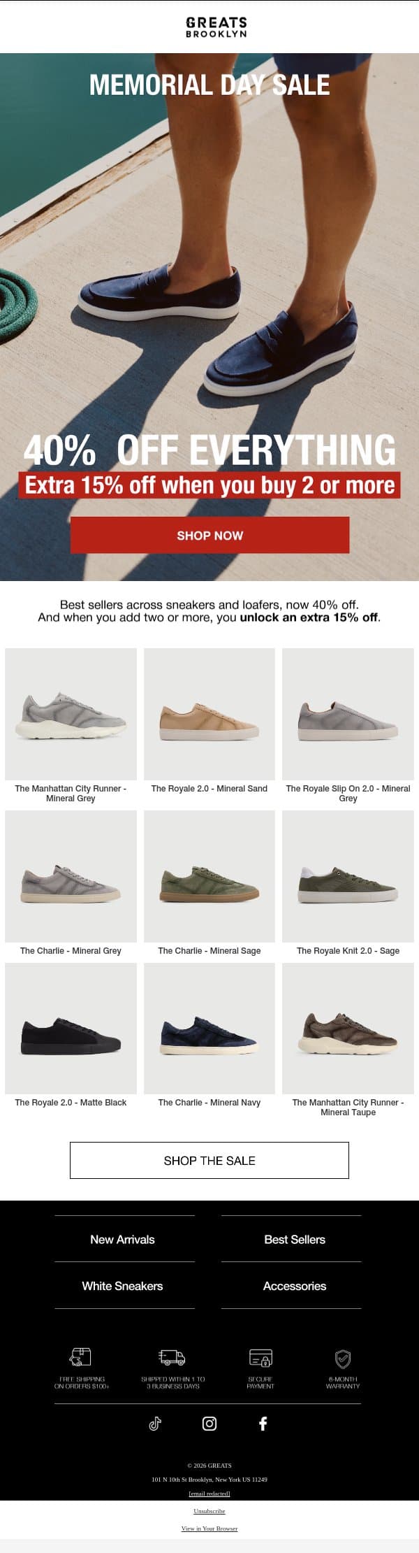 40% off best sellers email from Greats screenshot