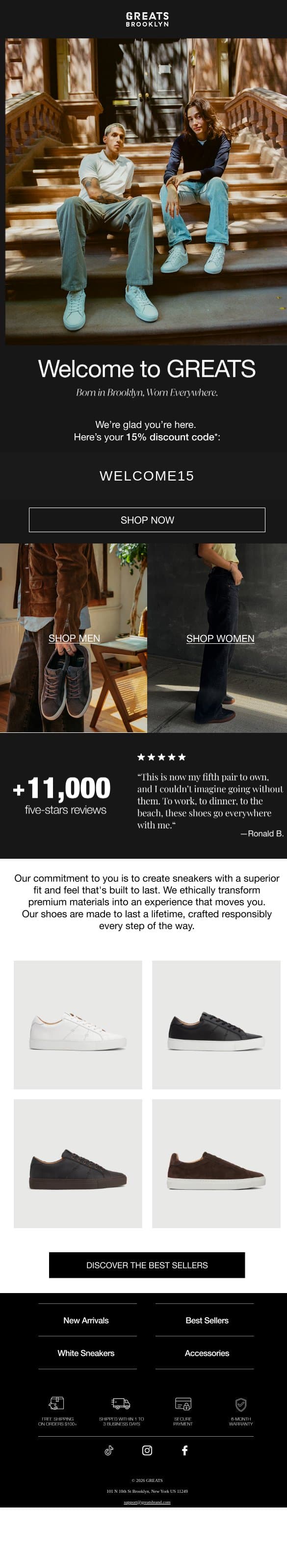 Welcome to GREATS! email from Greats screenshot