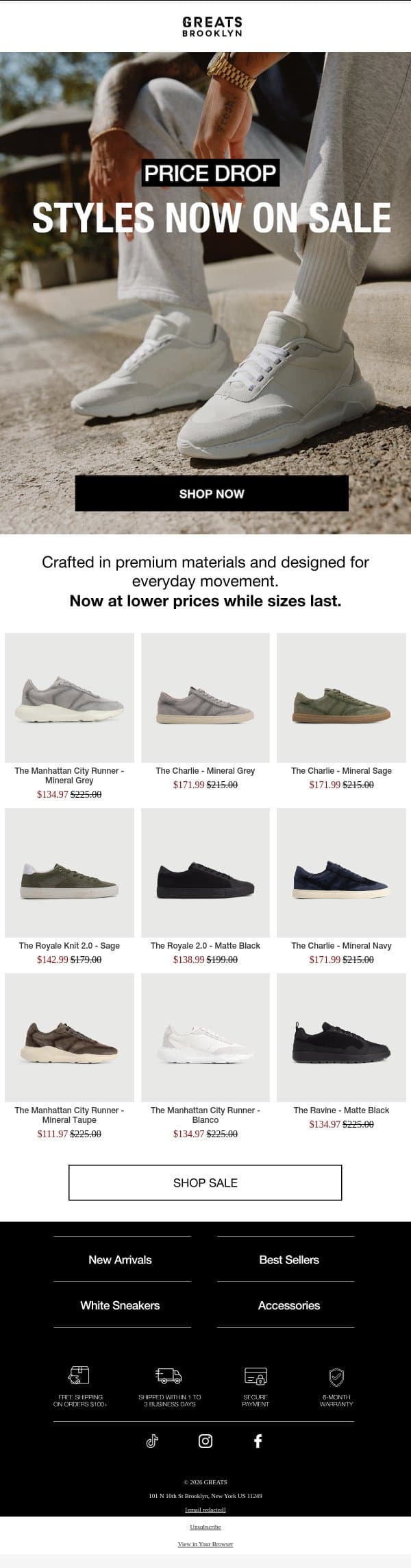 PRICE DROP email from Greats screenshot