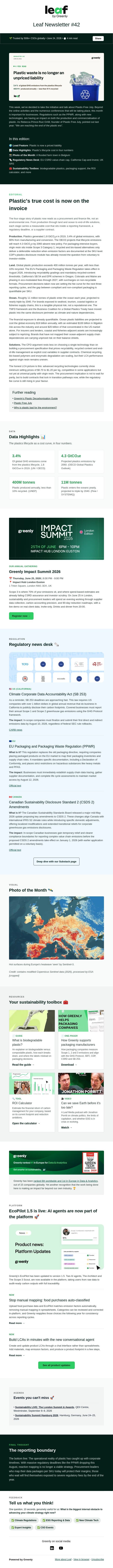 Edition #42: Plastic's True Cost: How Global Regulations Are Reshaping Procurement email from Greenly screenshot