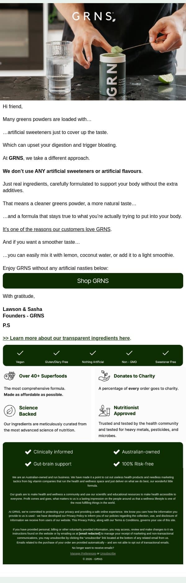 NO artificial ANYTHING email from GRNS screenshot