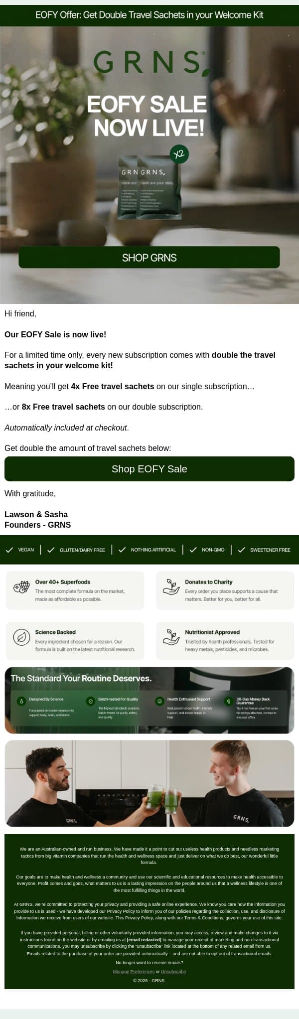 NOW LIVE: EOFY SALE! email from GRNS screenshot