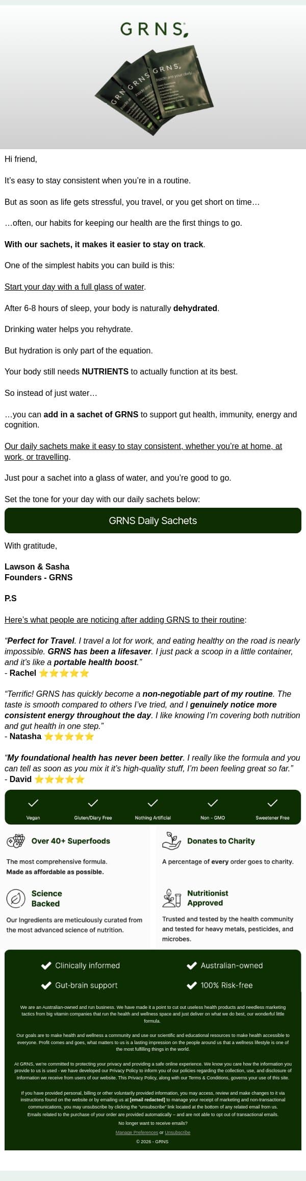 The KEY to Staying Consistent: email from GRNS screenshot