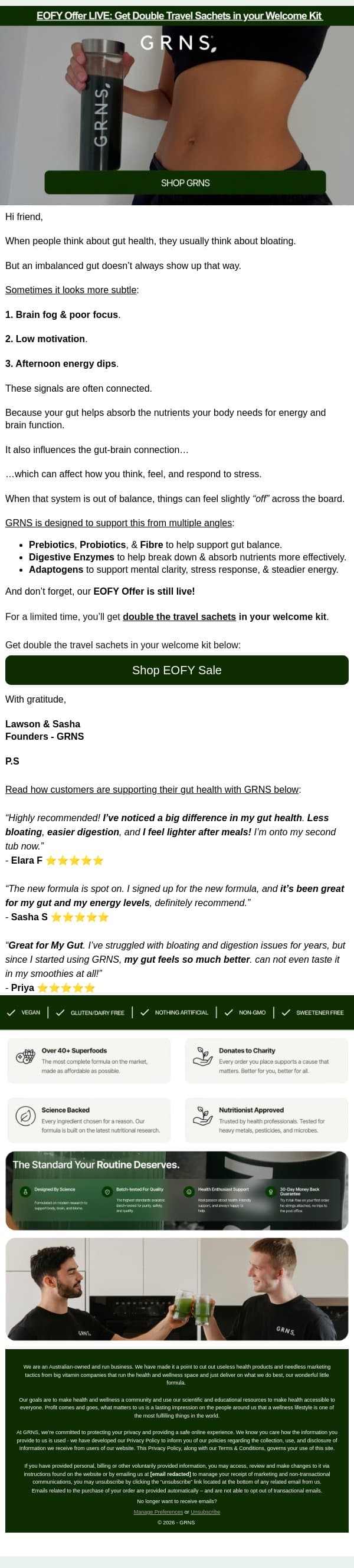 3 Signs Your Gut Is Off (That Aren’t Bloating) email from GRNS screenshot