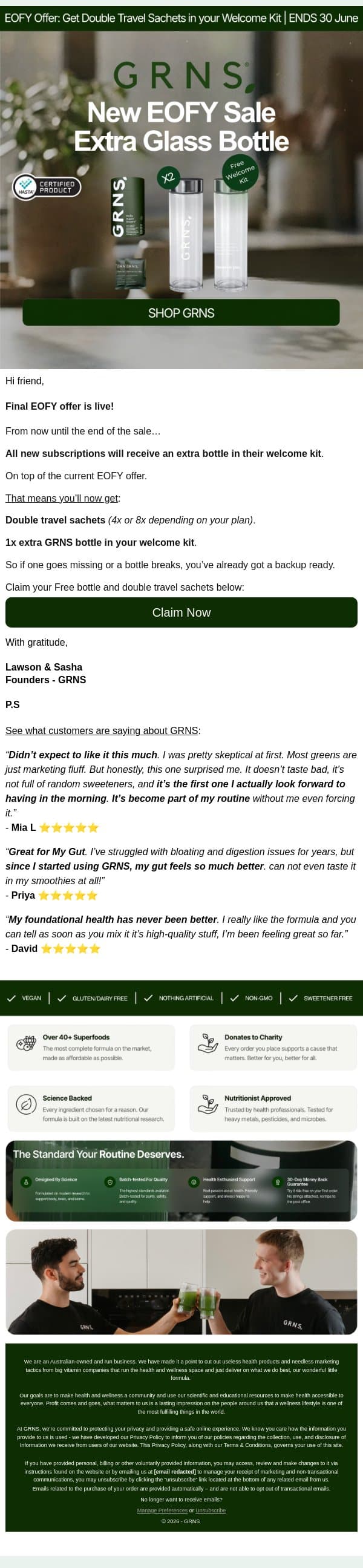 Final EOFY Offer Is LIVE email from GRNS screenshot
