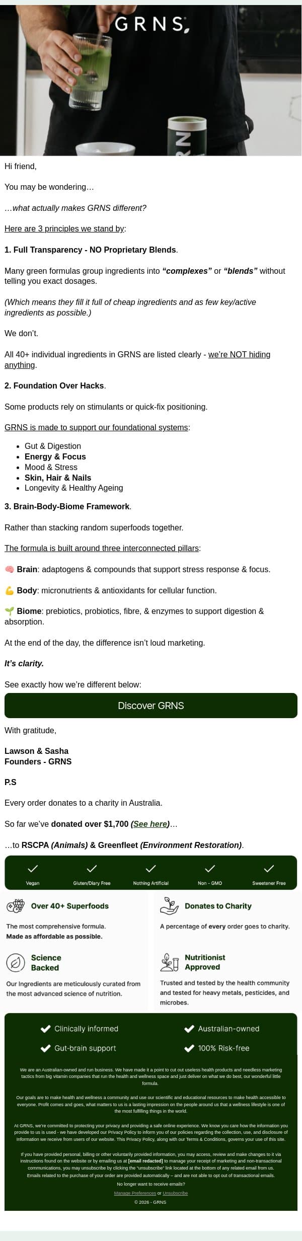 What makes GRNS different? email from GRNS screenshot