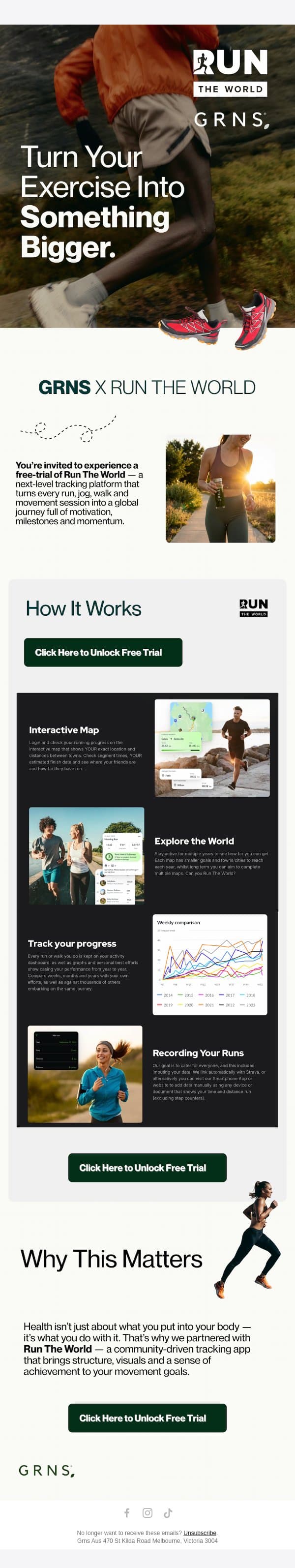 Exercise meets Nutrition email from GRNS screenshot