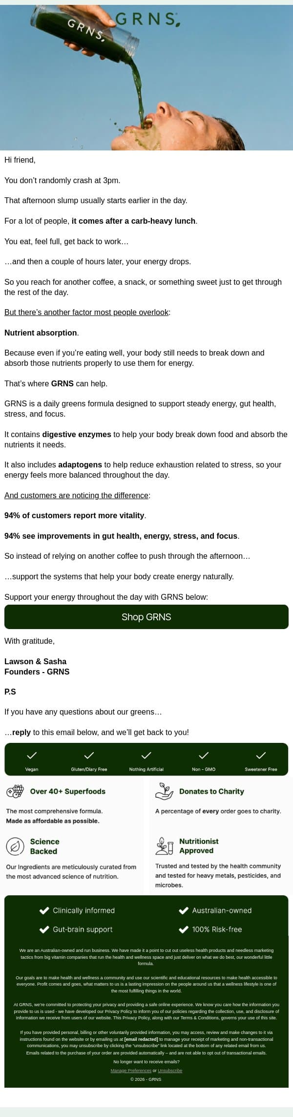 Fatigue? SOLVED email from GRNS screenshot