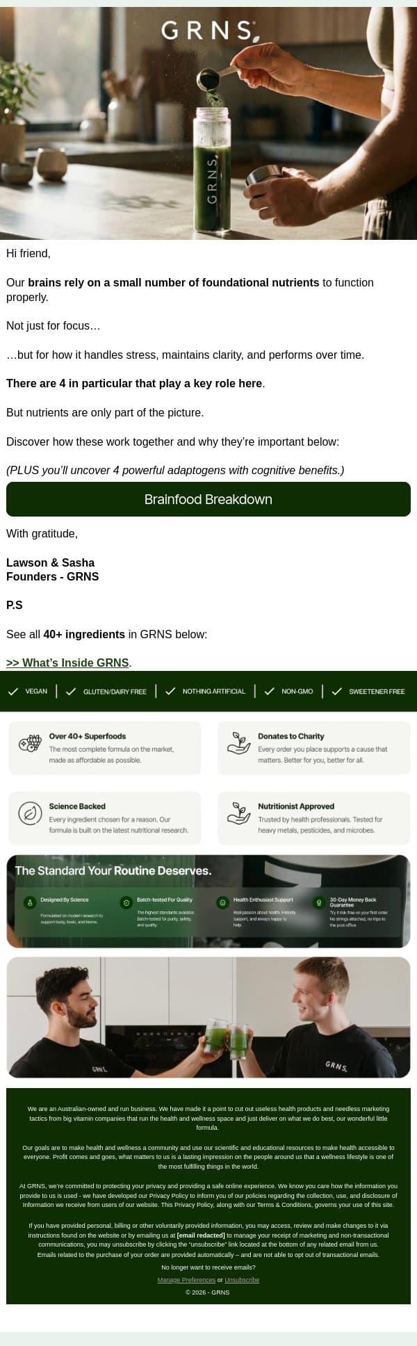 The 4 Nutrients Your Brain RELIES On: email from GRNS screenshot