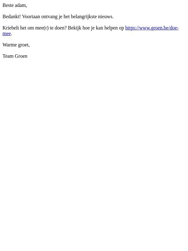 We houden je met plezier op de hoogte email from Groen screenshot