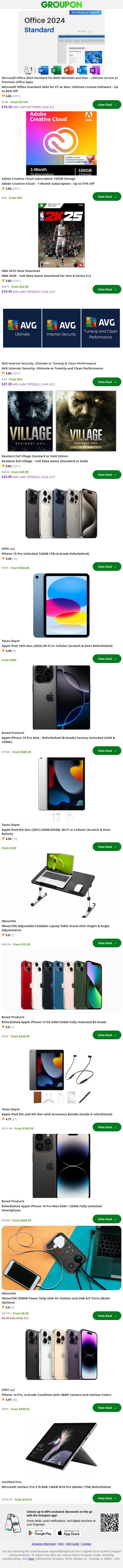 Tech Deals Up to 85% Off — Don’t Miss This email from Groupon screenshot