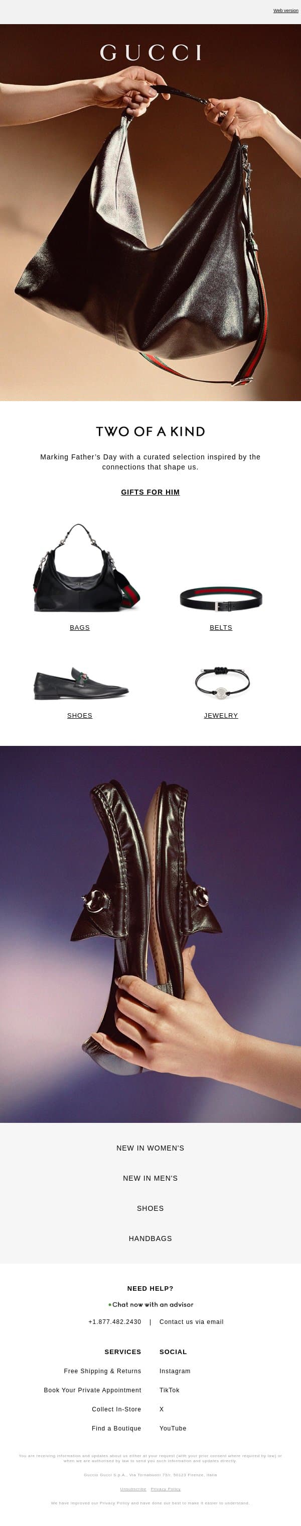 Celebrating Him: Father’s Day Gifting email from Gucci screenshot