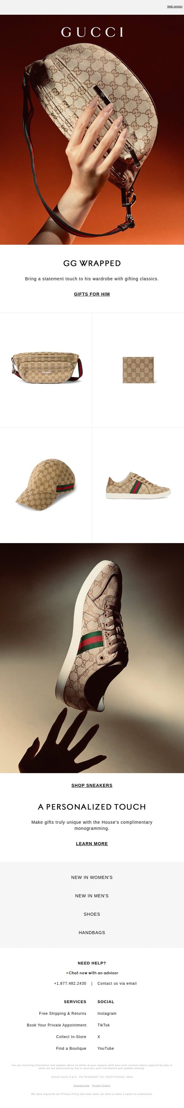 Gifts in GG email from Gucci screenshot