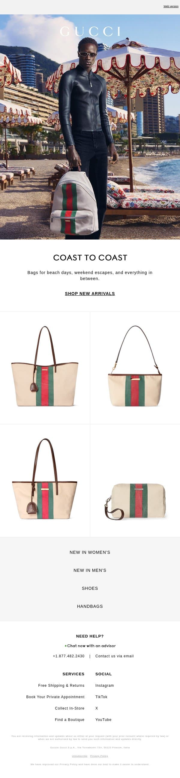 Beach Bound email from Gucci screenshot