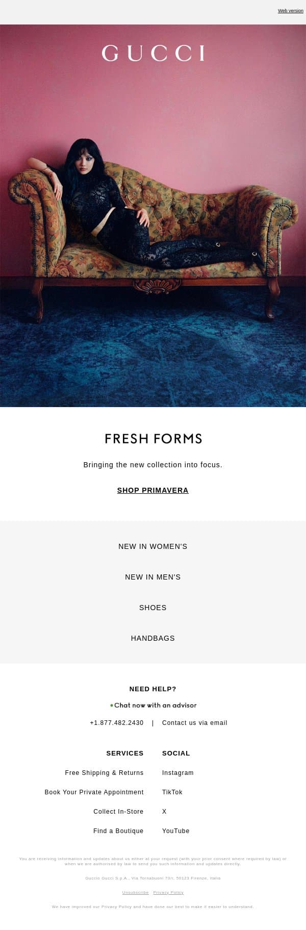 Primavera: New Arrivals email from Gucci screenshot