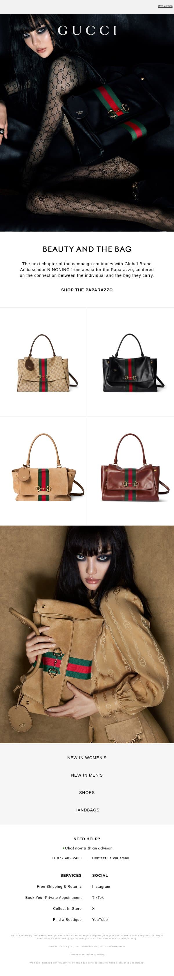 Beauty and the Bag: NINGNING for Paparazzo email from Gucci screenshot