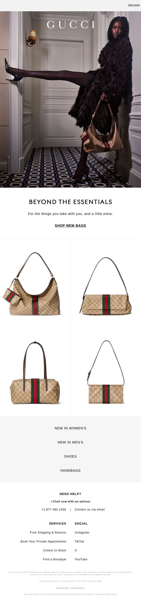 The Latest GG Arrivals email from Gucci screenshot