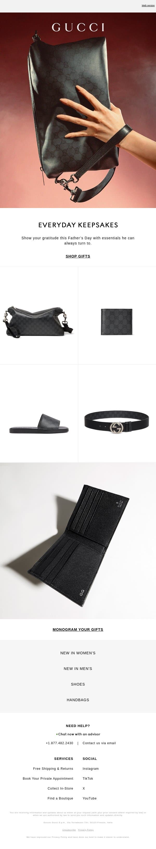 Essentials for Dad email from Gucci screenshot