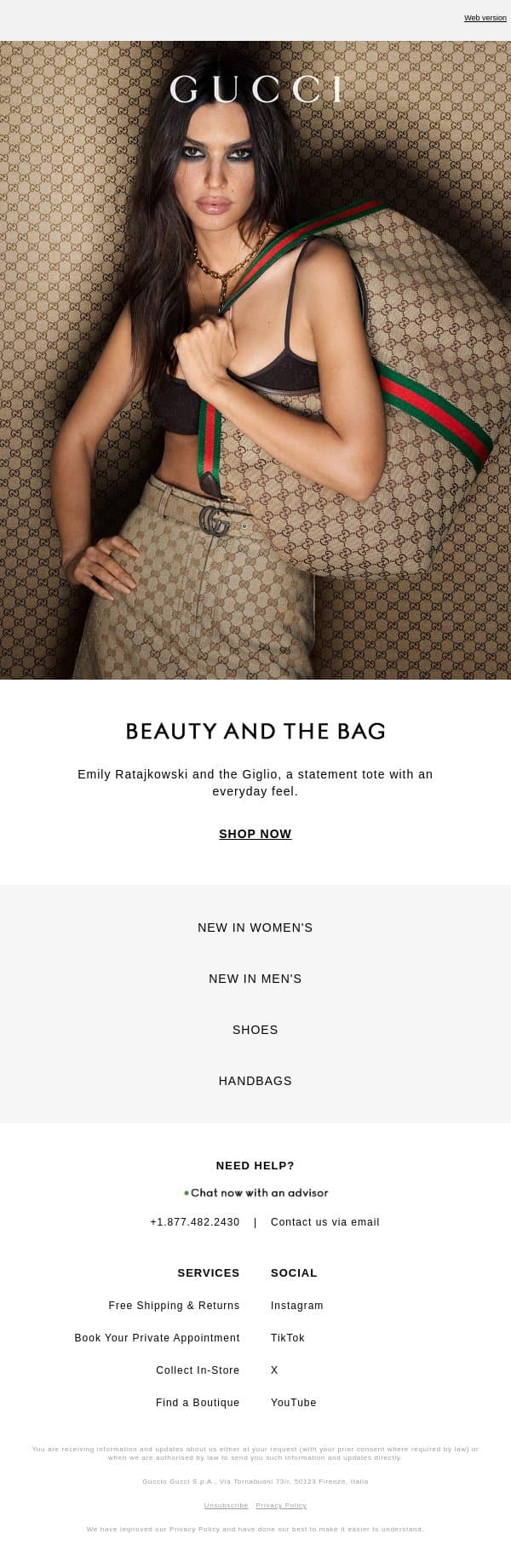 For Wherever You Go: The Giglio email from Gucci screenshot