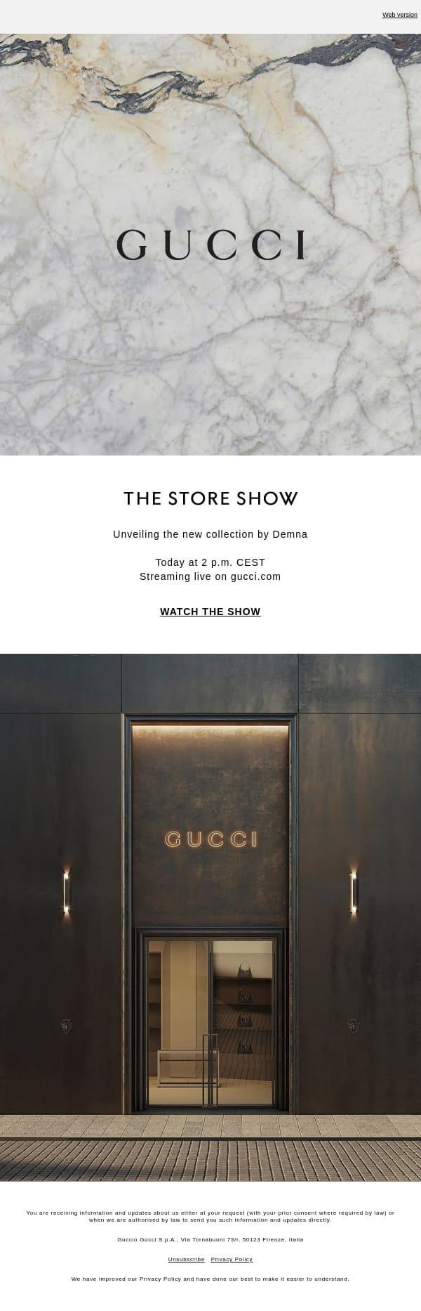 Live Now: The Store Show email from Gucci screenshot