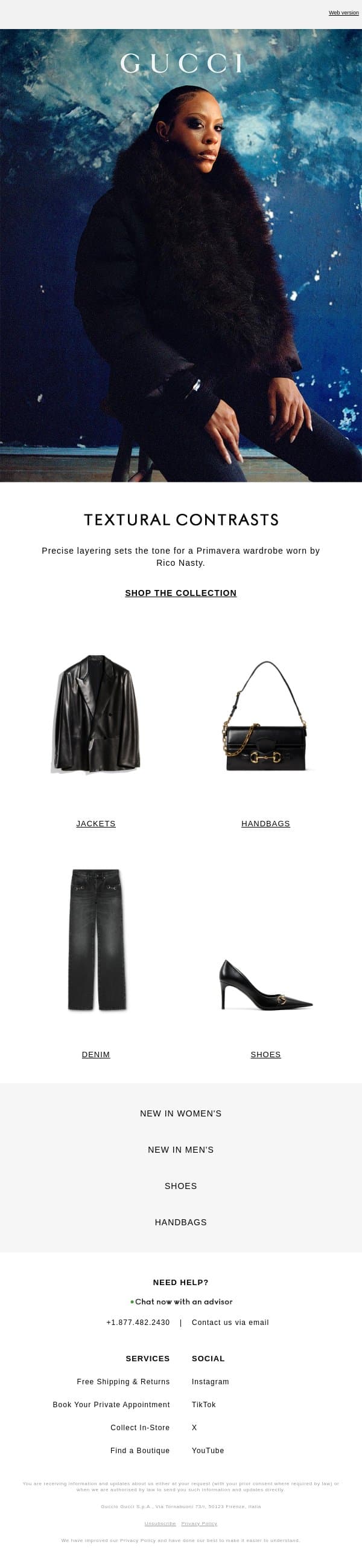 Layering with Texture email from Gucci screenshot