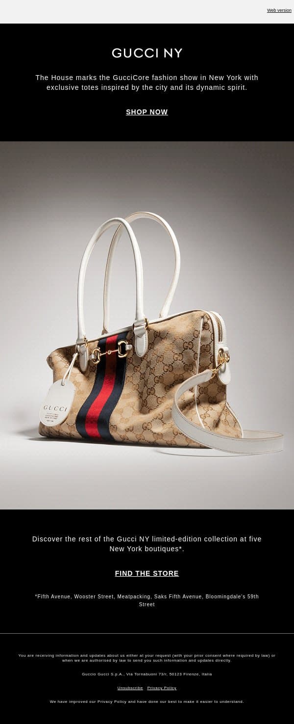 The Gucci NY Tote: An Ode to the City email from Gucci screenshot