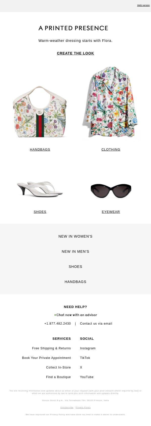 Flora Calling email from Gucci screenshot
