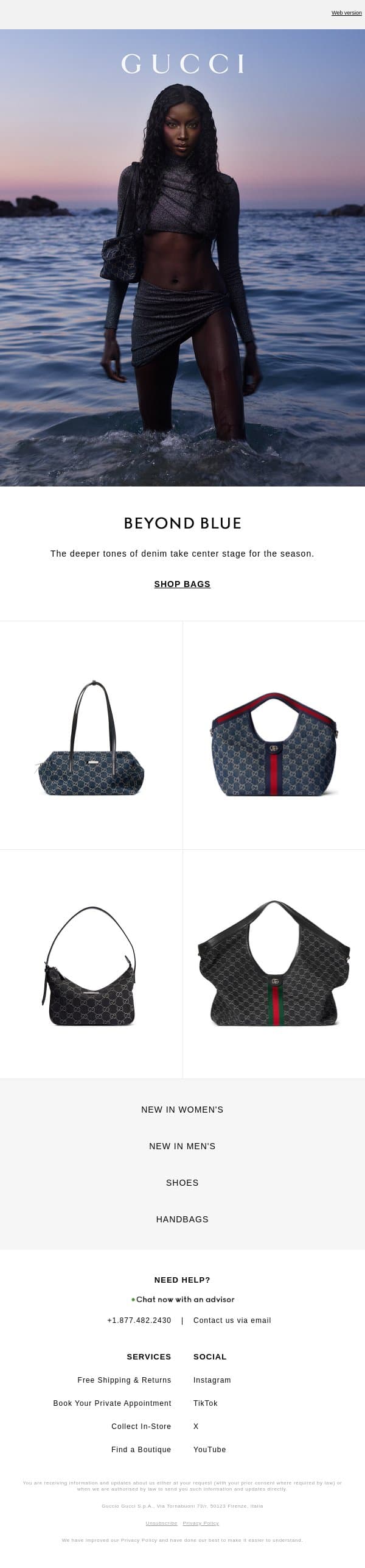 Shades of Denim email from Gucci screenshot