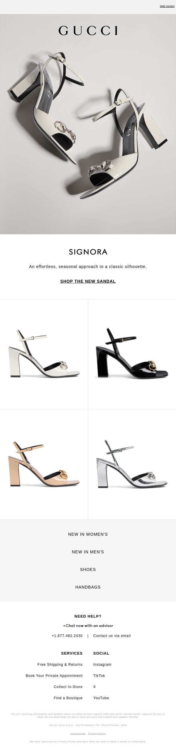 The New Signora Sandal email from Gucci screenshot