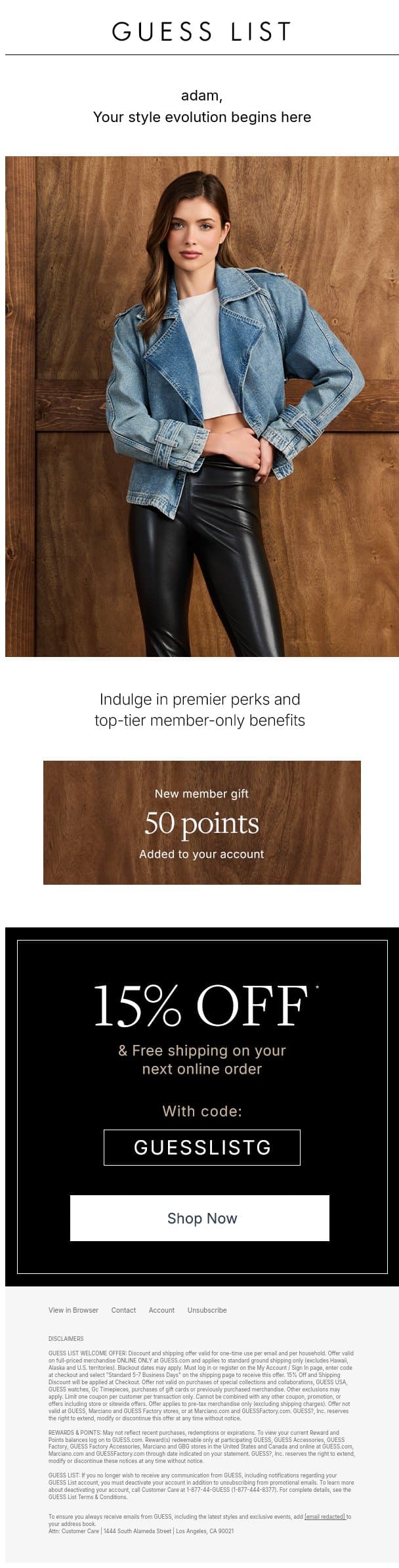 You’re on the GUESS List email from Guess screenshot