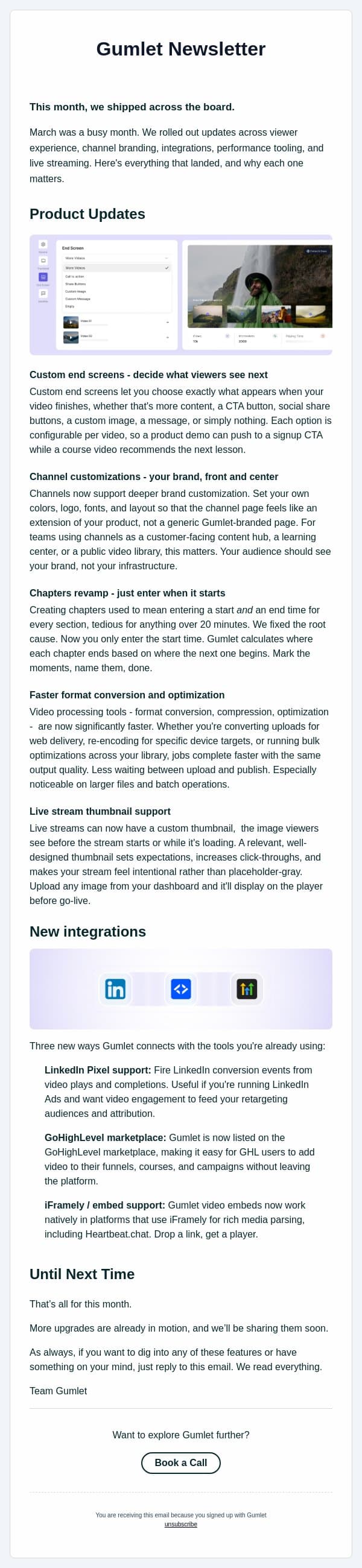 What's new in Gumlet - custom end screens, live thumbnails & more email from Gumlet screenshot
