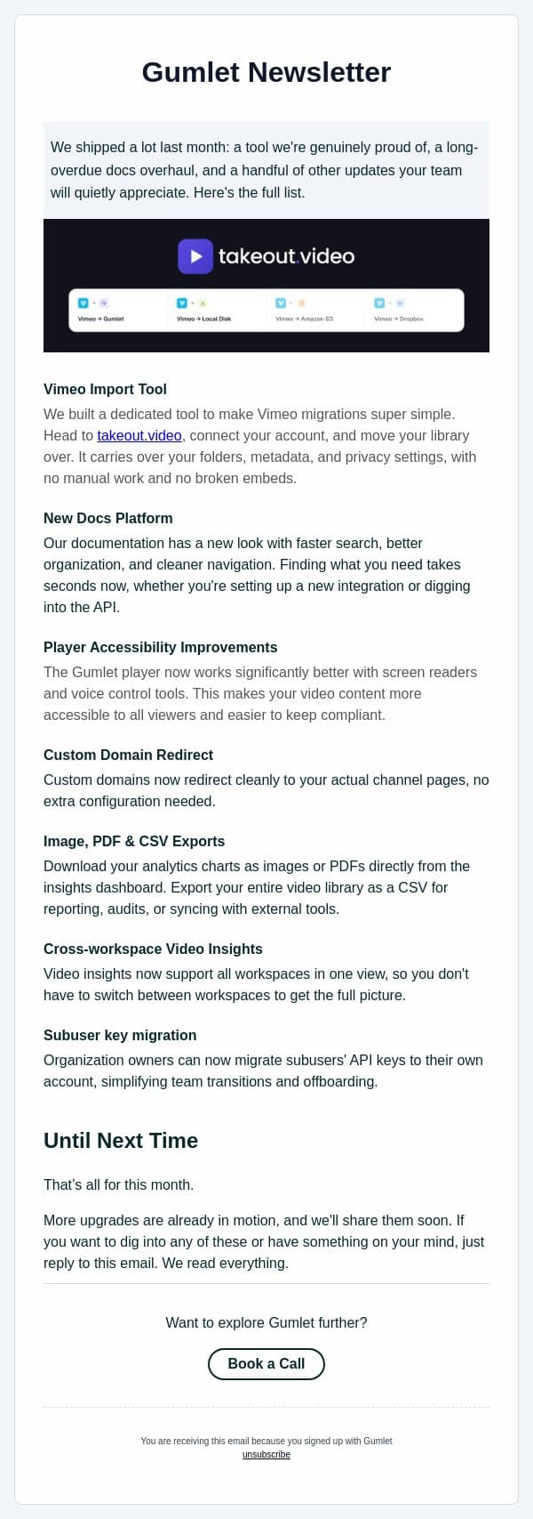What's new in Gumlet - September edition! We built a brand new tool just to fix Vimeo migrations email from Gumlet screenshot