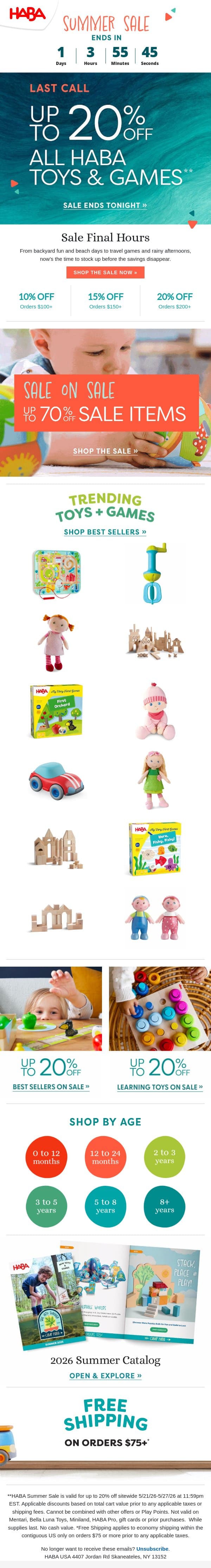 Sale Ends TONIGHT 🚨 email from HABA screenshot