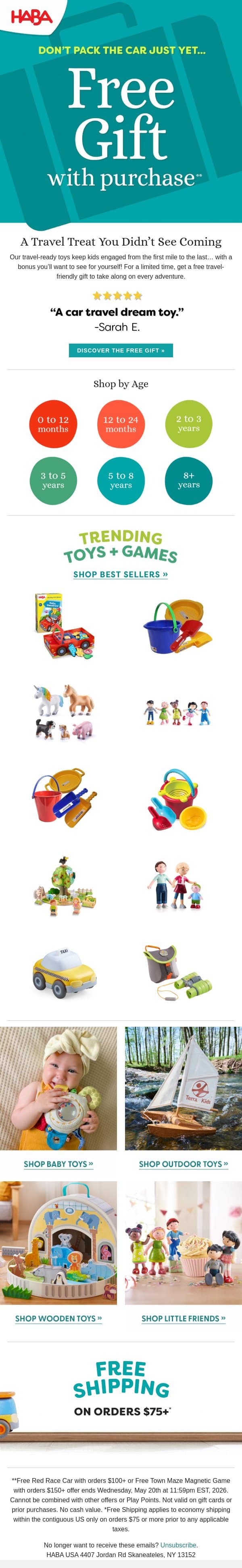 A Travel Treat You Didn’t See Coming 🚗💨 email from HABA screenshot