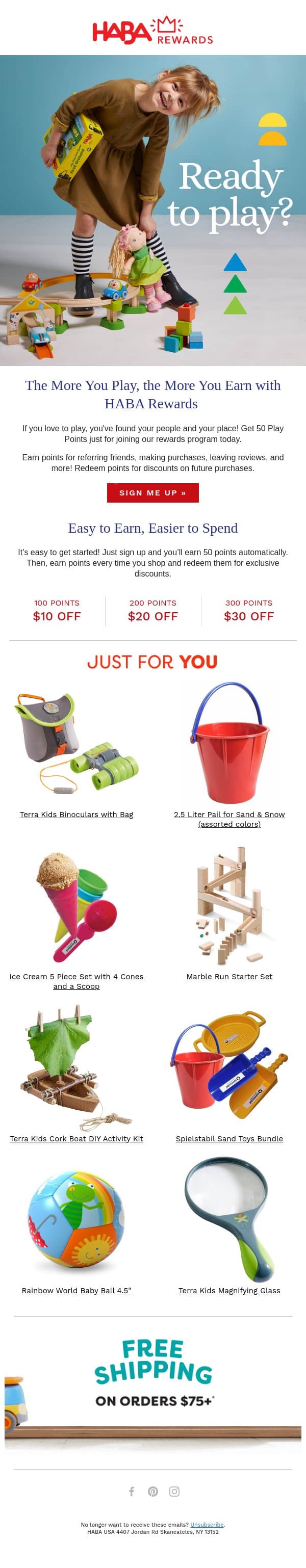 Ready to play? Earn FREE toys with HABA Rewards! email from HABA screenshot