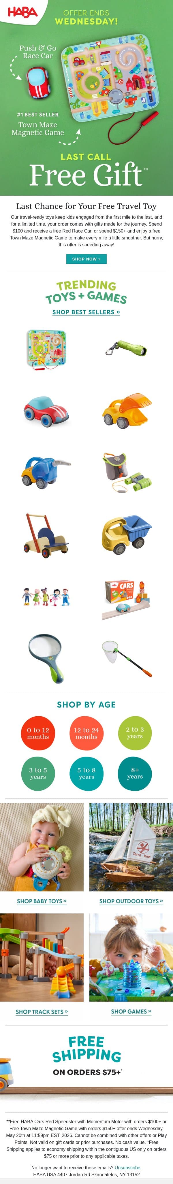 Last Chance to Pack a Freebie! 🌟 email from HABA screenshot